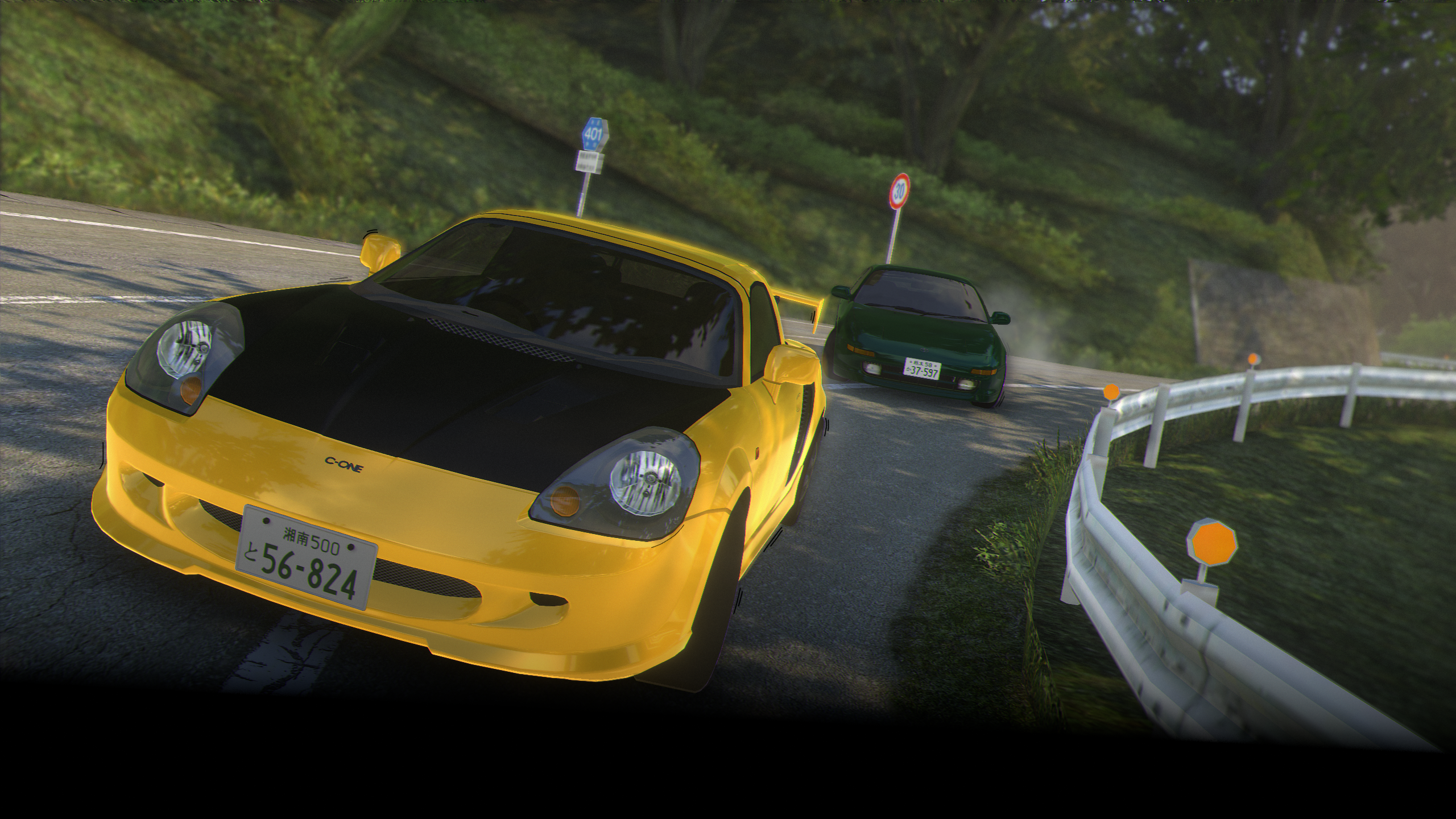 Two cars battling on a mountain pass